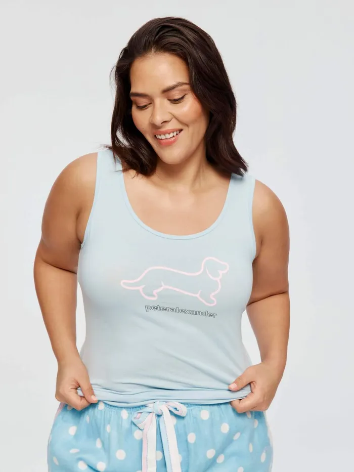 Women PA Plus Classic Penny Logo Tank Pale Blue Peter Alexander Classic Tops
