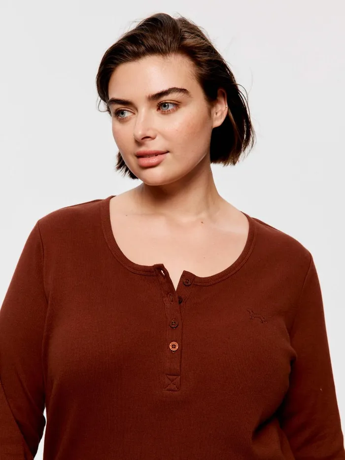 Women PA Plus Classic Rib Henley Pale Pink Peter Alexander Classic Tops