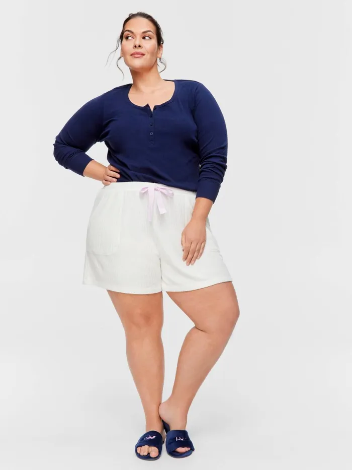 Women PA Plus Cream Brushed Waffle Long Short Cream Peter Alexander Shorts