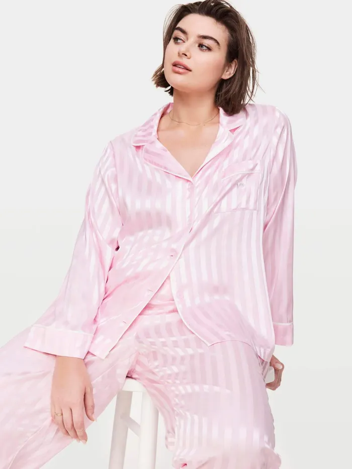 Women PA Plus Long Pink Chic Stripe Pj Set Pink Peter Alexander Sets and Onesies Women PA Plus Long Pink Chic Stripe Pj Set Pink Peter Alexander Sets and Onesies
