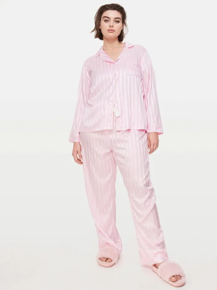 Women PA Plus Long Pink Chic Stripe Pj Set Pink Peter Alexander Sets and Onesies