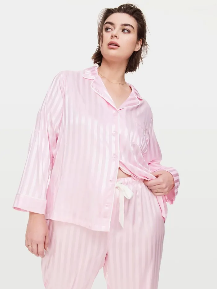 Women PA Plus Long Pink Chic Stripe Pj Set Pink Peter Alexander Sets and Onesies
