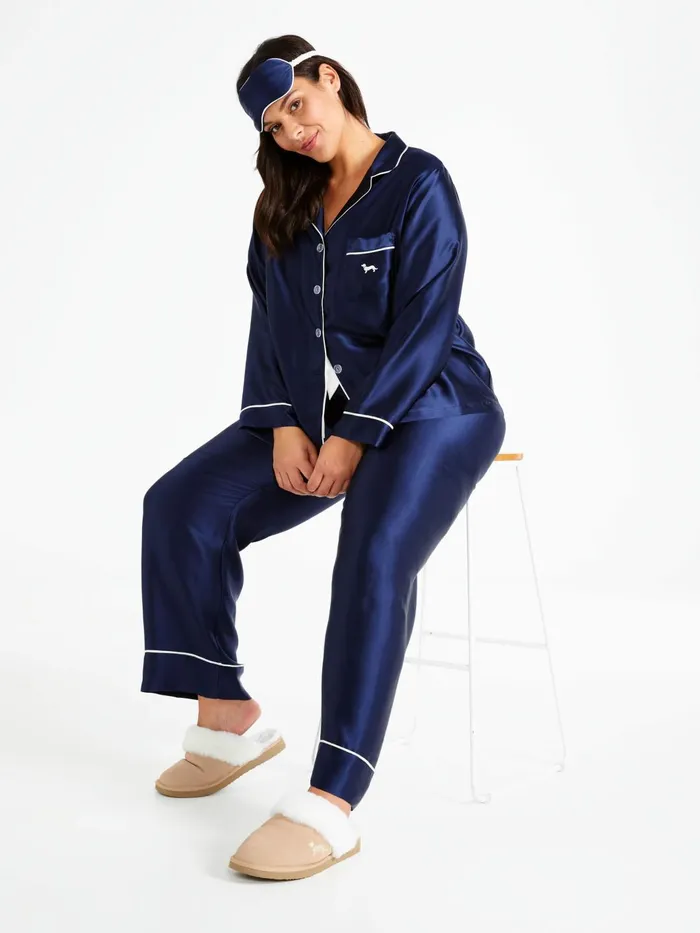 Women PA Plus Luxe Navy Silk Pj Set Navy Peter Alexander Sets and Onesies