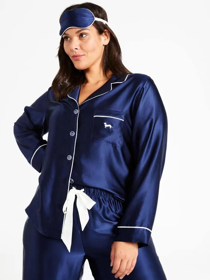 Women PA Plus Luxe Navy Silk Pj Set Navy Peter Alexander Sets and Onesies