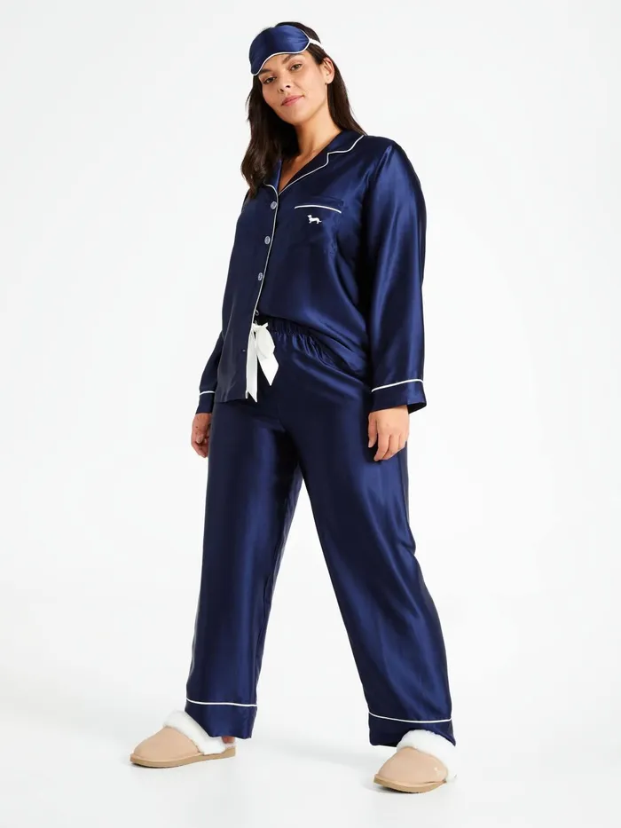 Women PA Plus Luxe Navy Silk Pj Set Navy Peter Alexander Sets and Onesies