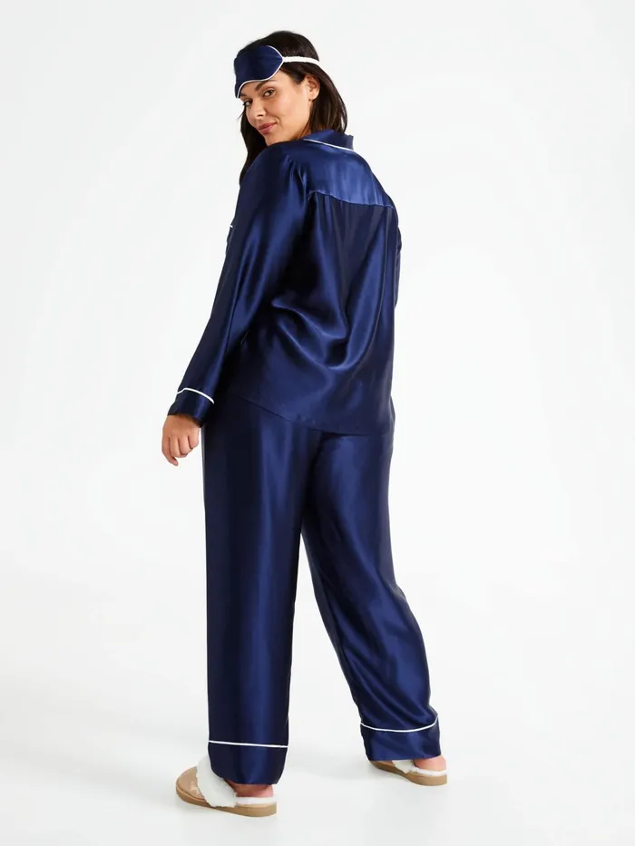 Women PA Plus Luxe Navy Silk Pj Set Navy Peter Alexander Sets and Onesies