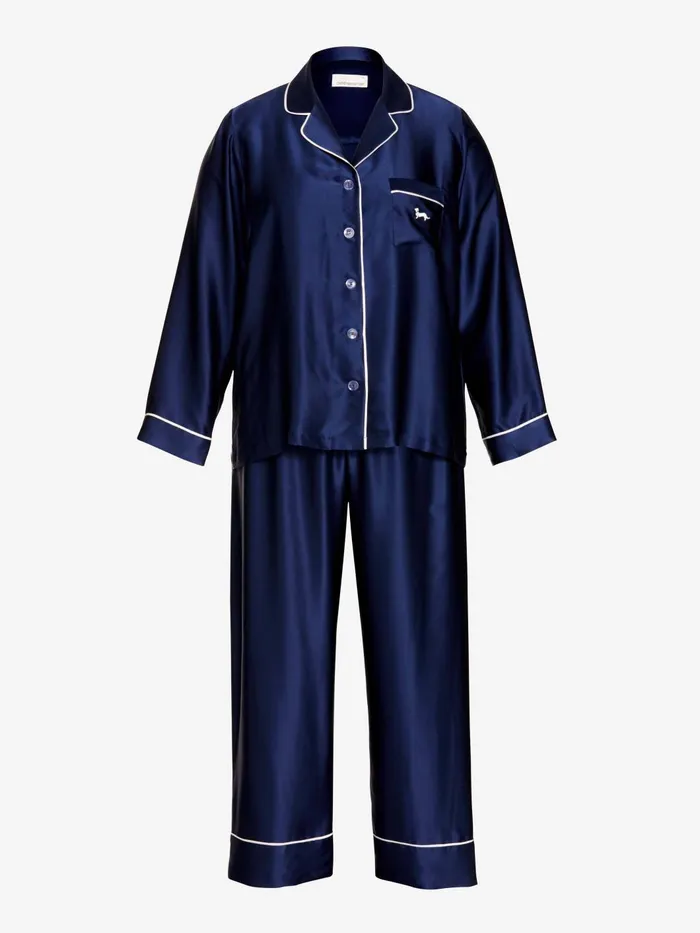 Women PA Plus Luxe Navy Silk Pj Set Navy Peter Alexander Sets and Onesies