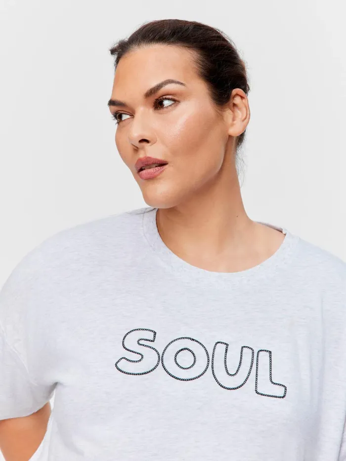 Women PA Plus Soul Oversized Tee Lt Grey Peter Alexander Tops