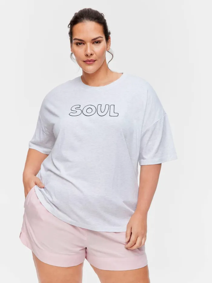 Women PA Plus Soul Oversized Tee Lt Grey Peter Alexander Tops