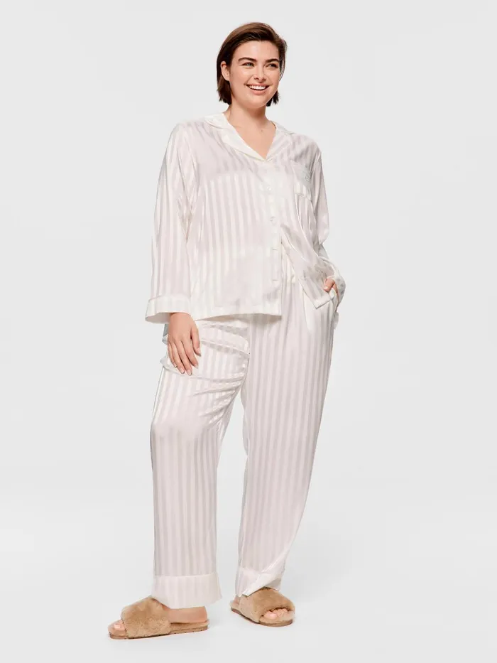 Women PA Plus White Stripe Chic Satin Long Sleeve Pj Set White Peter Alexander Sets and Onesies
