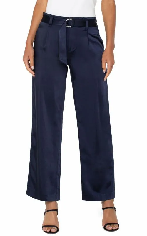 Women Pants Liverpool Los Angeles Belted Paperbag Wide Leg Navy Eclipse
