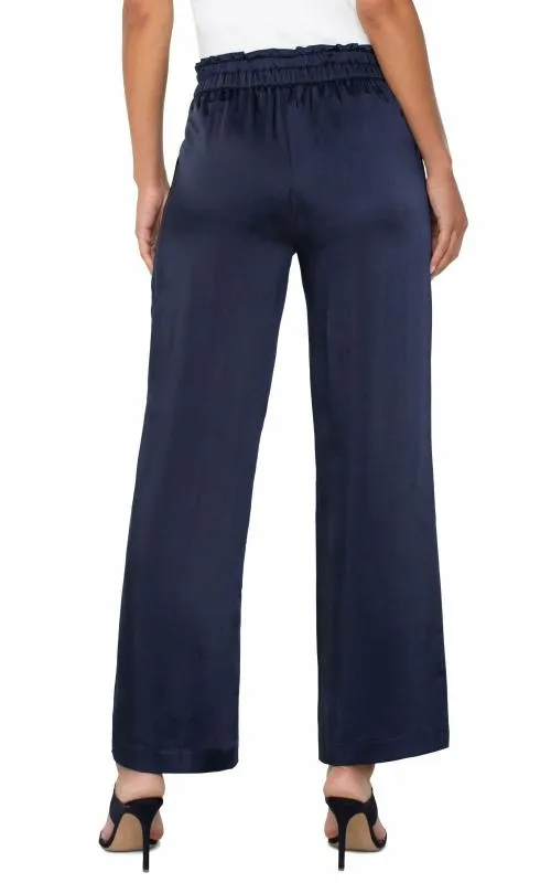 Women Pants Liverpool Los Angeles Belted Paperbag Wide Leg Navy Eclipse