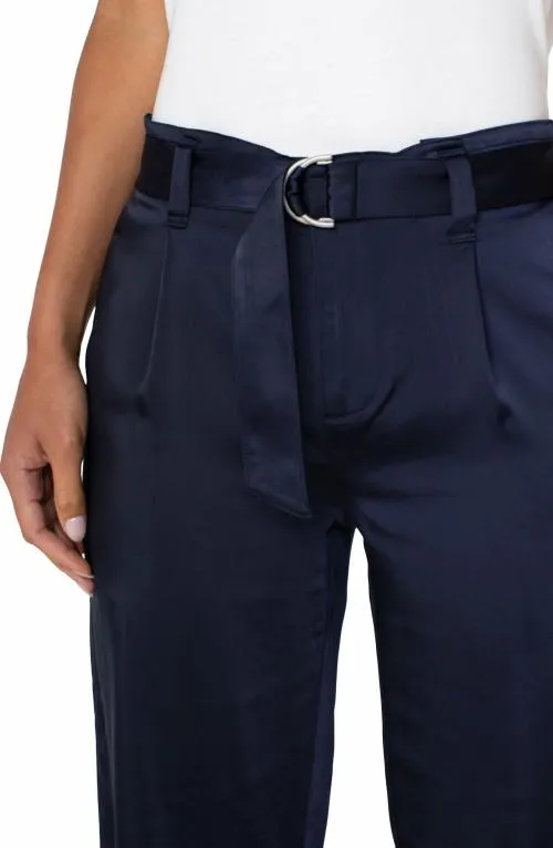 Women Pants Liverpool Los Angeles Belted Paperbag Wide Leg Navy Eclipse