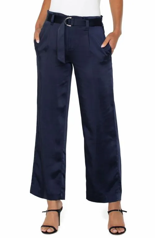 Women Pants Liverpool Los Angeles Belted Paperbag Wide Leg Navy Eclipse