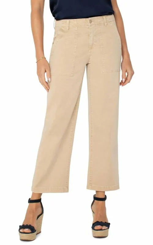 Women Pants Liverpool Los Angeles Cargo Wide Leg Crop Cappuccino