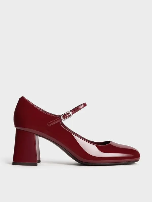 Women Patent BlockHeel Mary Jane Pumps 8211 Maroon CHARLES and KEITH Heels