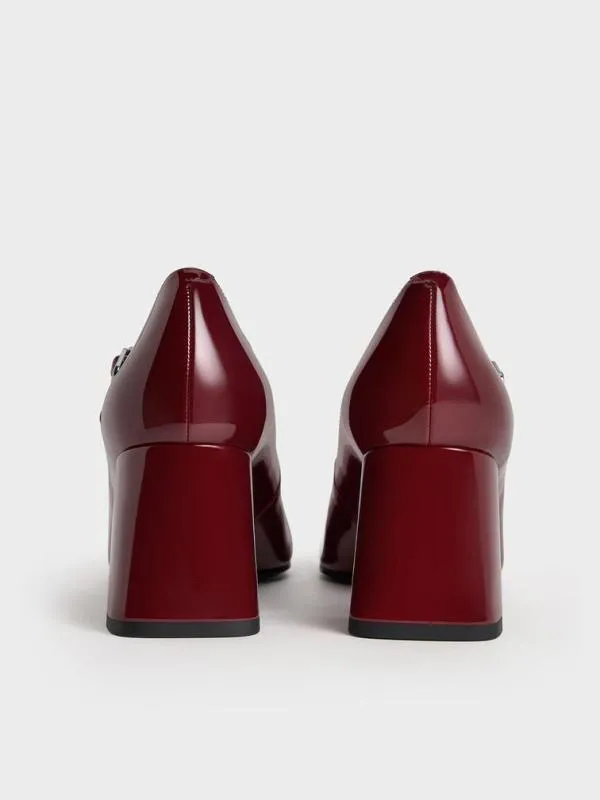 Women Patent BlockHeel Mary Jane Pumps 8211 Maroon CHARLES and KEITH Heels