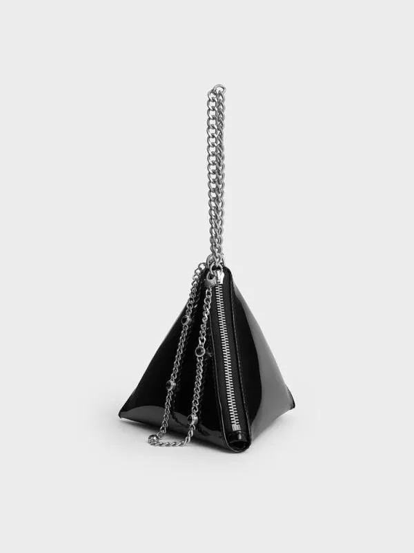 Women Patent ChainHandle Triangle Clutch 8211 Noir CHARLES and KEITH Clutches Women Patent ChainHandle Triangle Clutch 8211 Noir CHARLES and KEITH Clutches