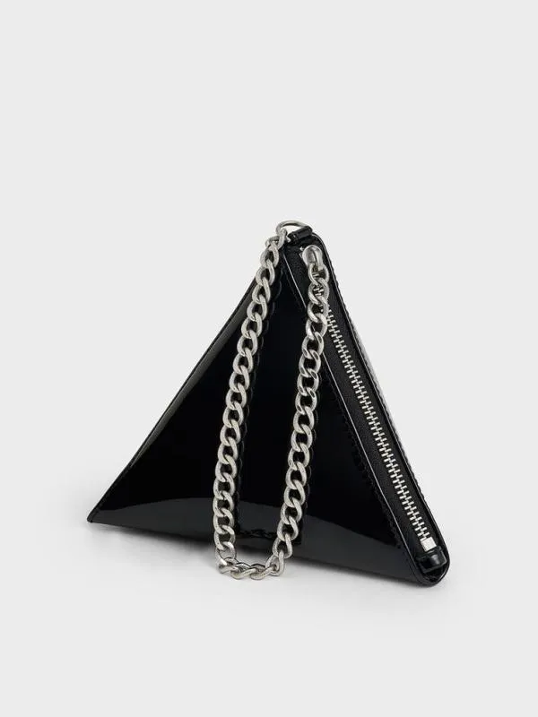 Women Patent ChainHandle Triangle Clutch 8211 Noir CHARLES and KEITH Clutches