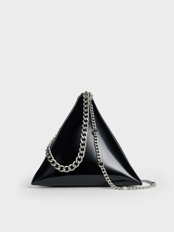 Women Patent ChainHandle Triangle Clutch 8211 Noir CHARLES and KEITH Clutches