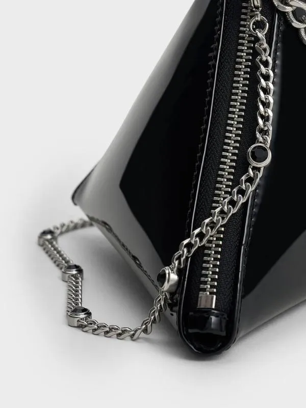 Women Patent ChainHandle Triangle Clutch 8211 Noir CHARLES and KEITH Clutches