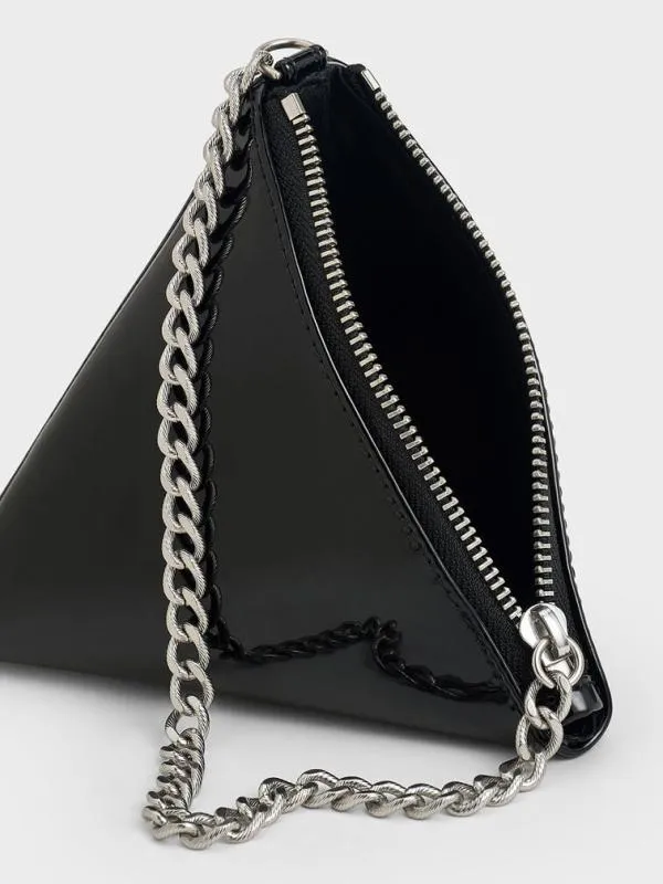 Women Patent ChainHandle Triangle Clutch 8211 Noir CHARLES and KEITH Clutches