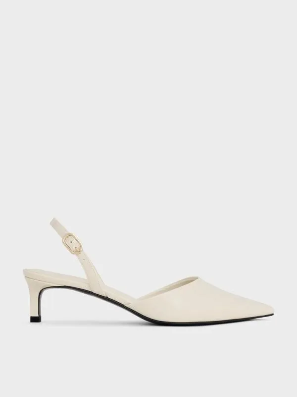 Women Patent PointedToe Slingback Kitten Heels 8211 Chalk CHARLES and KEITH Heels Women Patent PointedToe Slingback Kitten Heels 8211 Chalk CHARLES and KEITH Heels