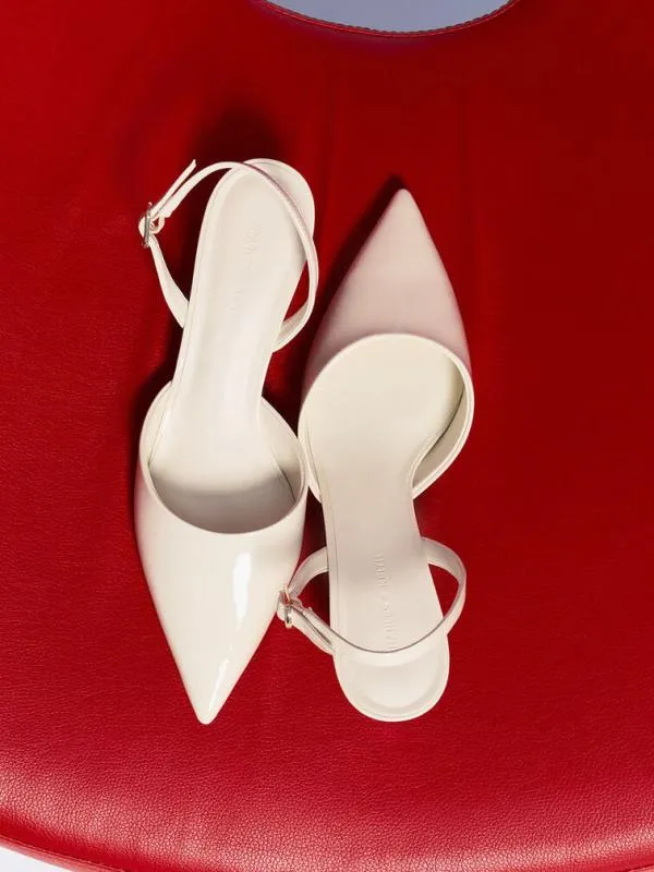 Women Patent PointedToe Slingback Kitten Heels 8211 Chalk CHARLES and KEITH Heels