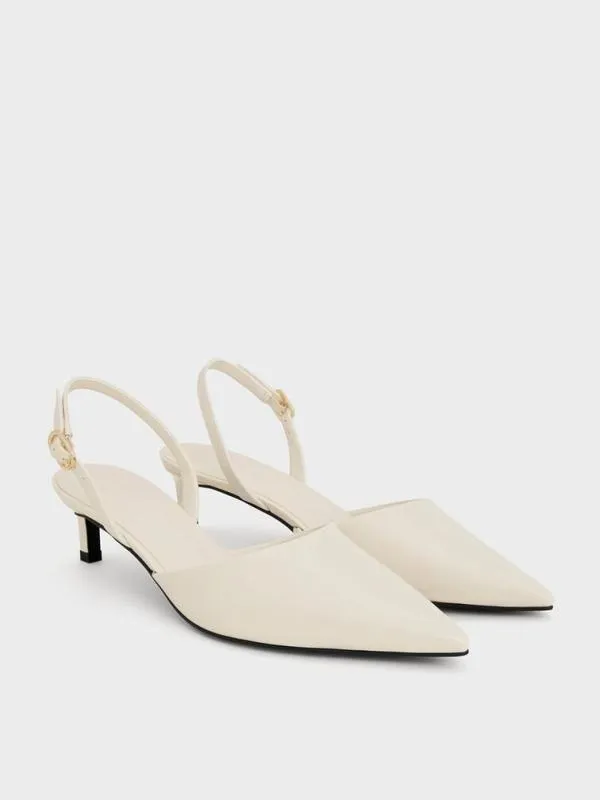 Women Patent PointedToe Slingback Kitten Heels 8211 Chalk CHARLES and KEITH Heels