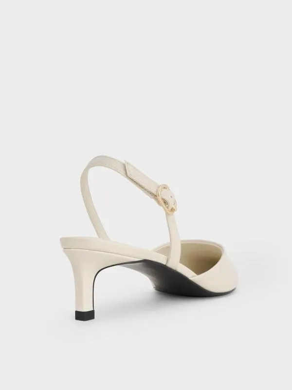 Women Patent PointedToe Slingback Kitten Heels 8211 Chalk CHARLES and KEITH Heels
