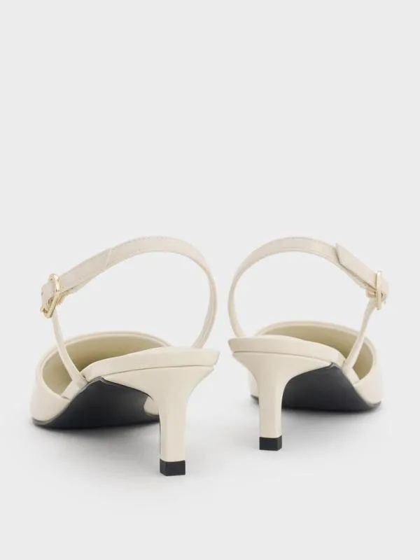 Women Patent PointedToe Slingback Kitten Heels 8211 Chalk CHARLES and KEITH Heels