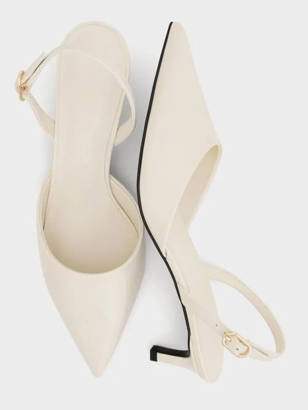 Women Patent PointedToe Slingback Kitten Heels 8211 Chalk CHARLES and KEITH Heels