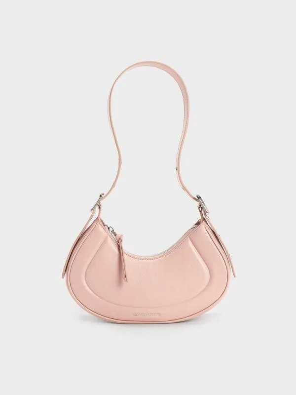 Women Petra Curved Shoulder Bag 8211 Pink CHARLES and KEITH Shoulder Bags