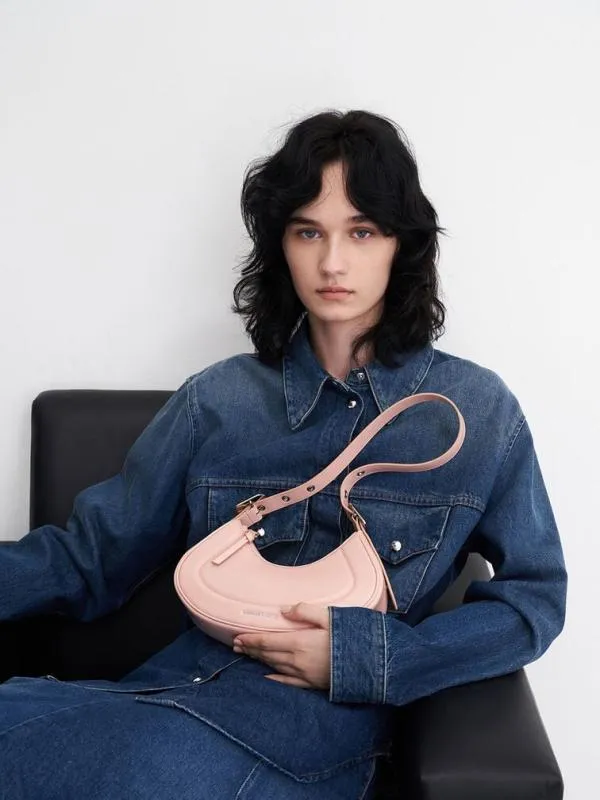 Women Petra Curved Shoulder Bag 8211 Pink CHARLES and KEITH Shoulder Bags