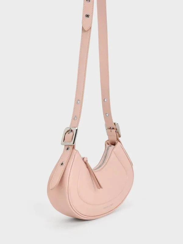 Women Petra Curved Shoulder Bag 8211 Pink CHARLES and KEITH Shoulder Bags