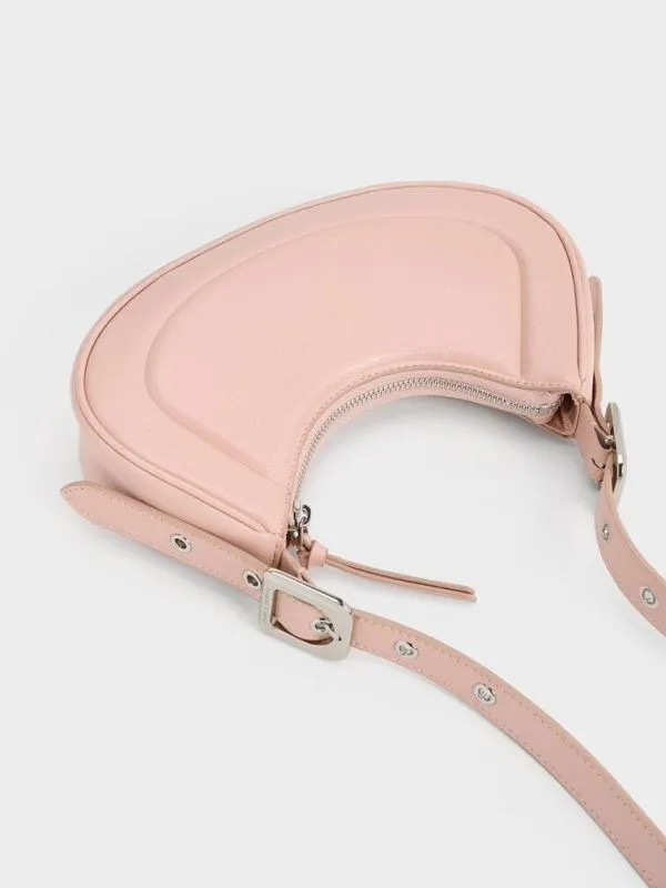 Women Petra Curved Shoulder Bag 8211 Pink CHARLES and KEITH Shoulder Bags