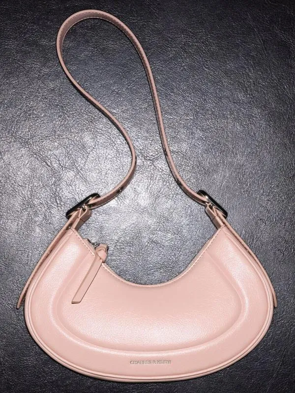 Women Petra Curved Shoulder Bag 8211 Pink CHARLES and KEITH Shoulder Bags
