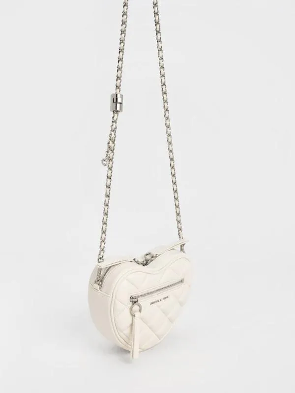 Women Philomena Quilted Heart Crossbody Bag 8211 Cream CHARLES and KEITH Crossbody Bags