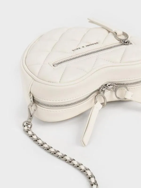 Women Philomena Quilted Heart Crossbody Bag 8211 Cream CHARLES and KEITH Crossbody Bags