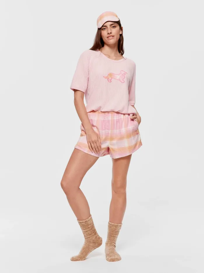 Women Pink and Orange Check Viscose Flannelette Fashion Short Multi Peter Alexander Shorts