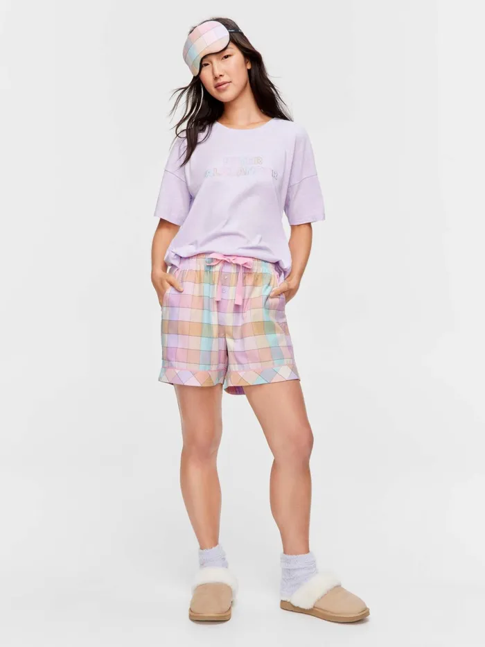 Women Pink Bold Check Mid Short Multi Peter Alexander Shorts