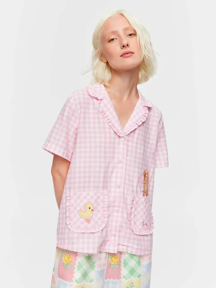 Women Pink Gingham Short Sleeve Shirt Multi Peter Alexander Tops