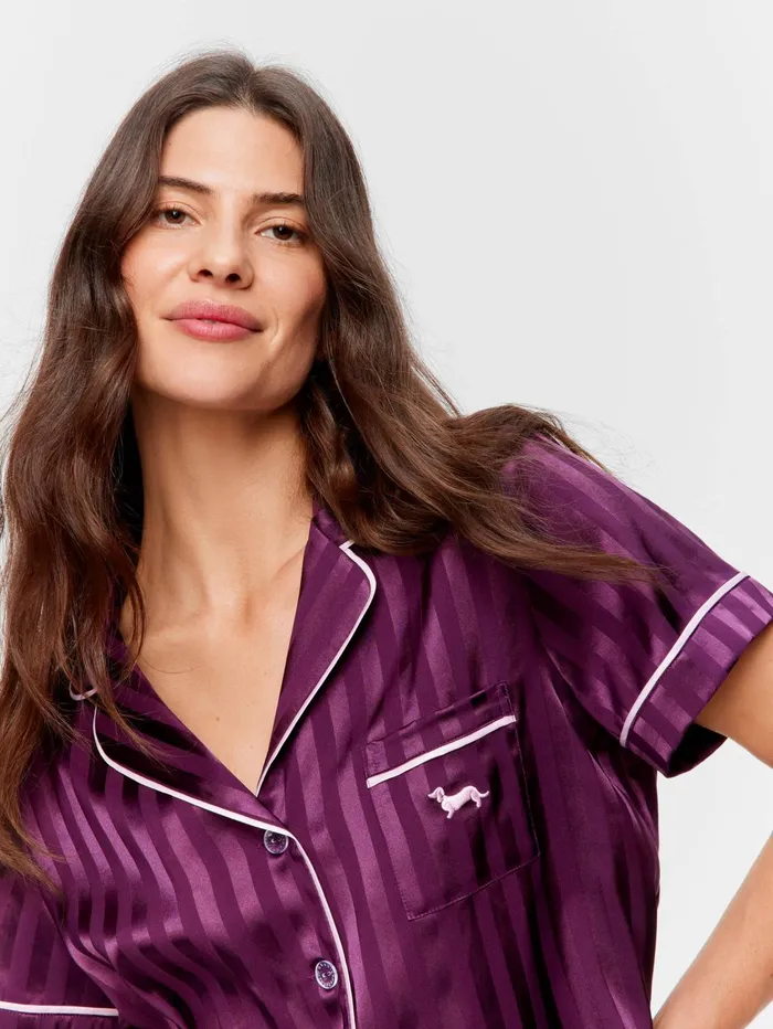 Women Plum Stripe Chic Satin Shortie Pj Set Multi Peter Alexander Sets and Onesies
