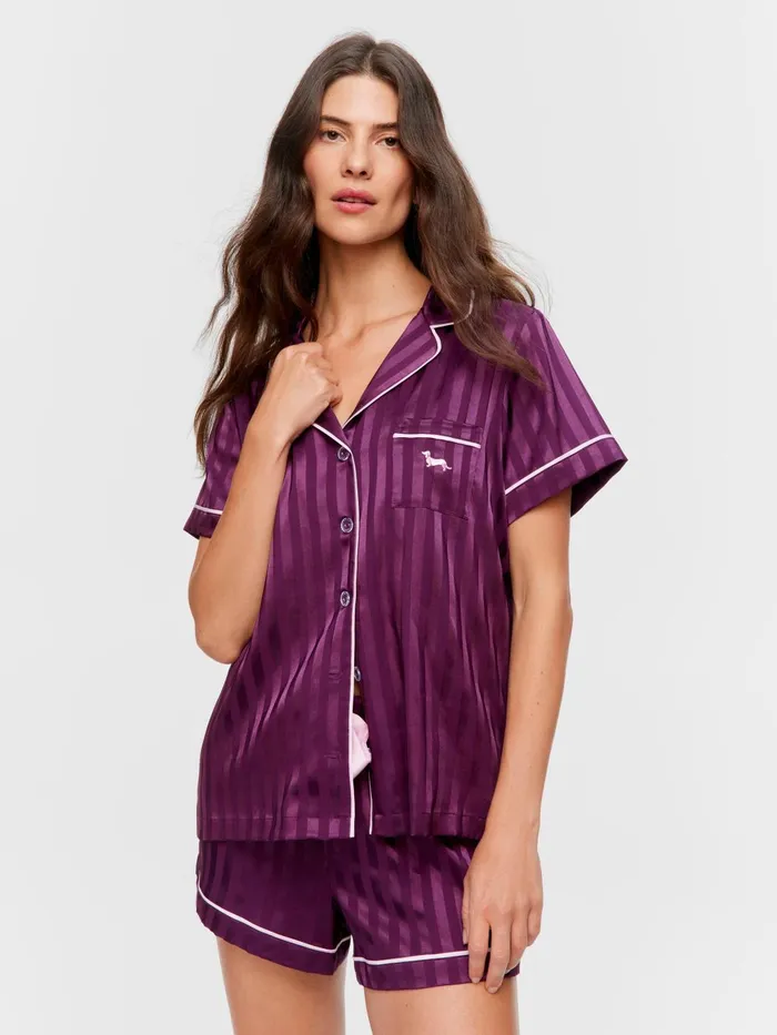 Women Plum Stripe Chic Satin Shortie Pj Set Multi Peter Alexander Sets and Onesies