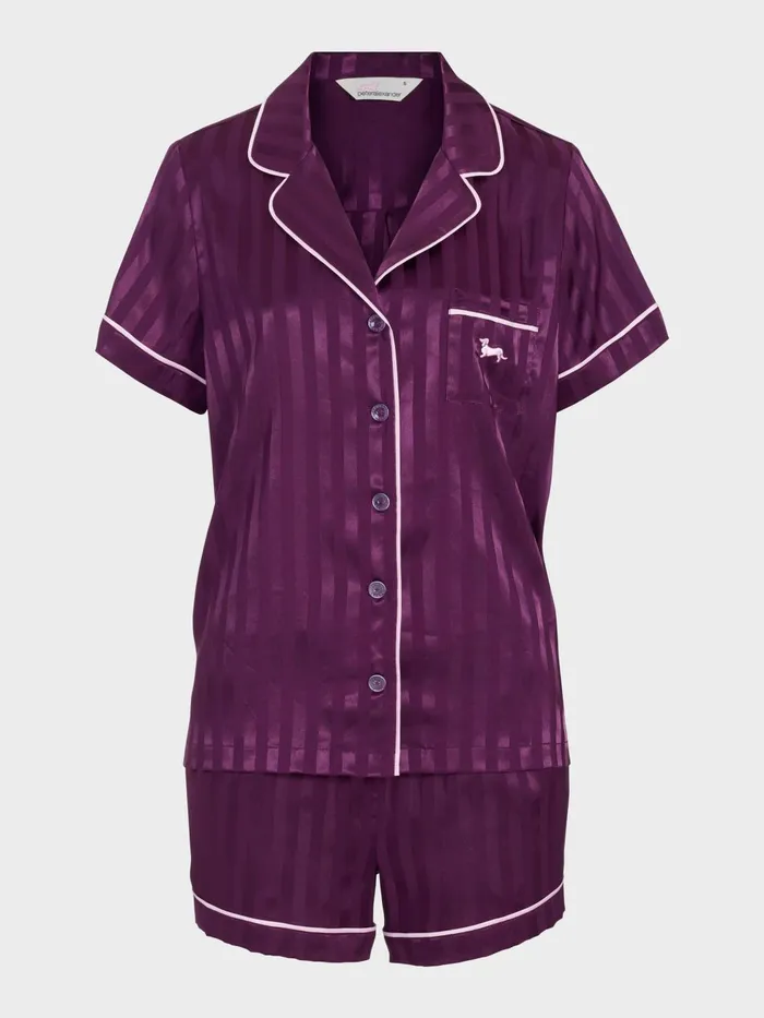 Women Plum Stripe Chic Satin Shortie Pj Set Multi Peter Alexander Sets and Onesies