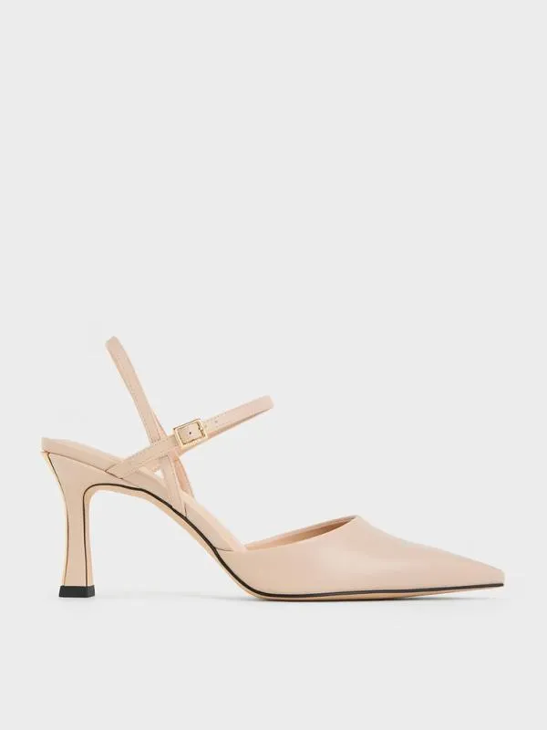 Women PointedToe Flared Heel Pumps 8211 Nude CHARLES and KEITH Pumps