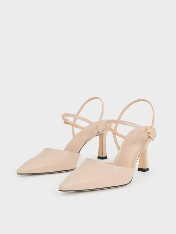 Women PointedToe Flared Heel Pumps 8211 Nude CHARLES and KEITH Pumps