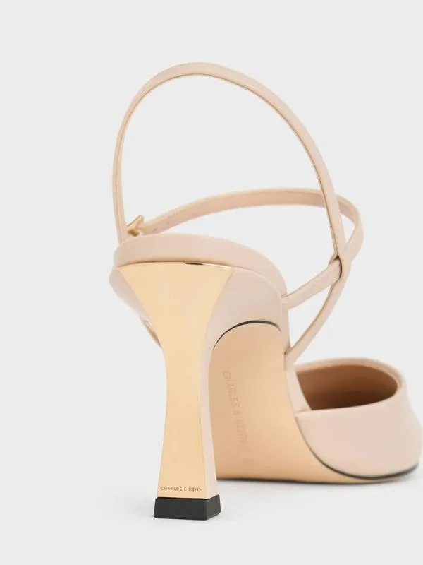 Women PointedToe Flared Heel Pumps 8211 Nude CHARLES and KEITH Pumps