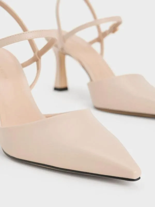 Women PointedToe Flared Heel Pumps 8211 Nude CHARLES and KEITH Pumps
