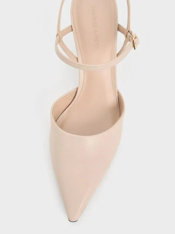 Women PointedToe Flared Heel Pumps 8211 Nude CHARLES and KEITH Pumps